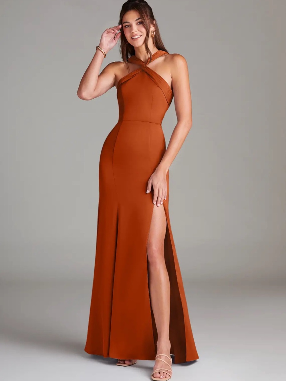 Azazie One-Shoulder Rust Evening Gown